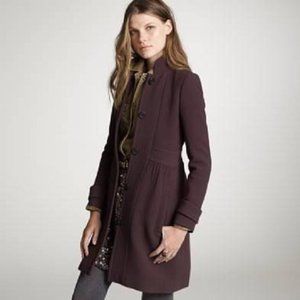 J. Crew Purple Plum Coletta Wool Double Cloth Coat with Feminine Silhouette sz 8